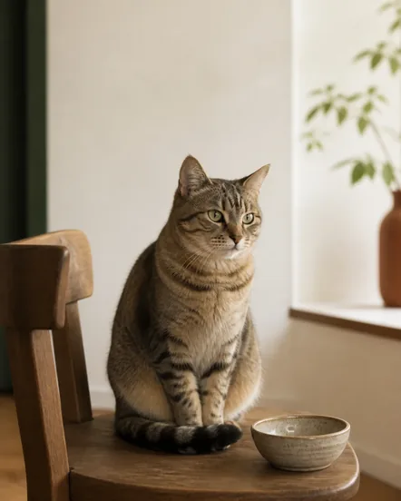 Gato junto a bolsas de alimento balanceado.