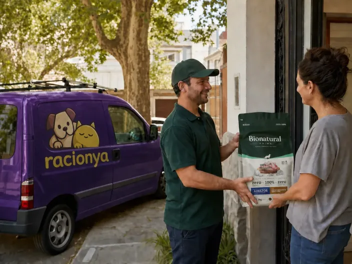 Entrega de una bolsa desde la camioneta de Ración Ya