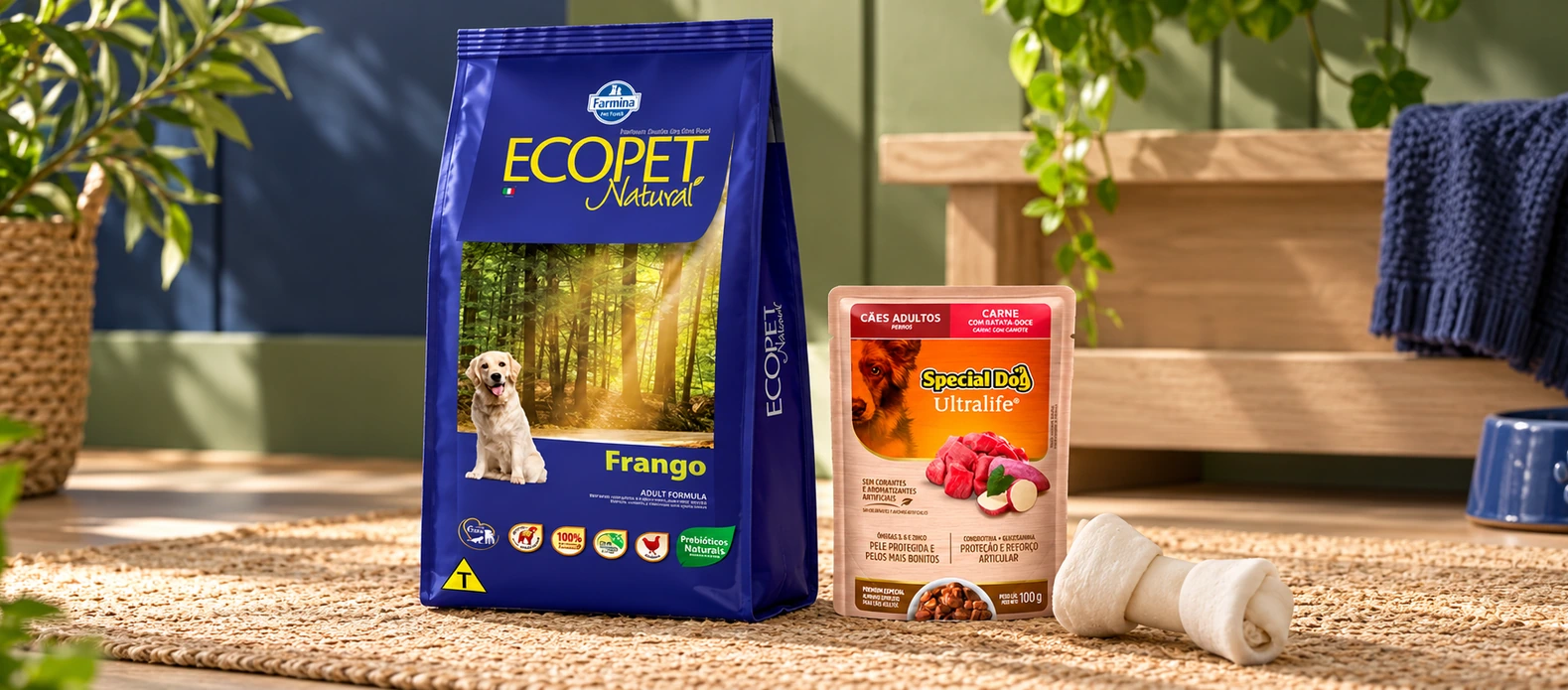 Ecopet Natural Adulto: opciones con salsa o un hueso de lonja, un regalo por bolsa.