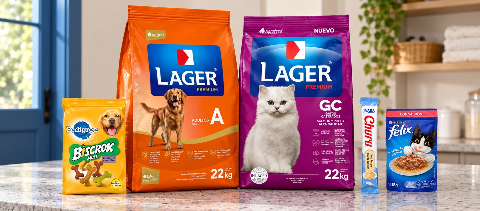 Lager Adulto y Gato Castrado: Biscrok, Churu o salsa según la ficha.