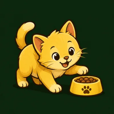 Gatito junto a un bol de alimento balanceado.