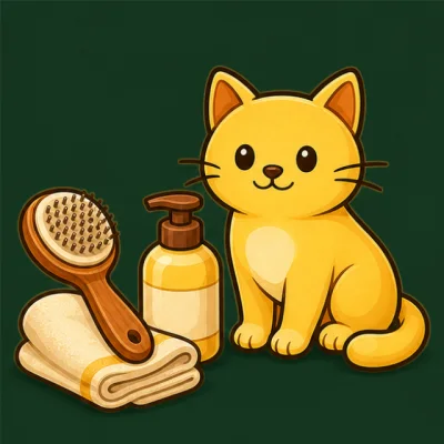 Cepillo y productos de higiene para gato.