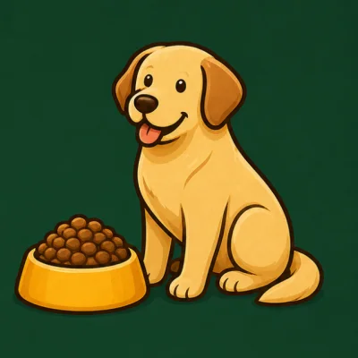 Perro adulto junto a un bol de alimento balanceado.