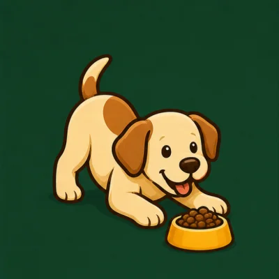 Cachorro de perro junto a un bol de alimento balanceado.