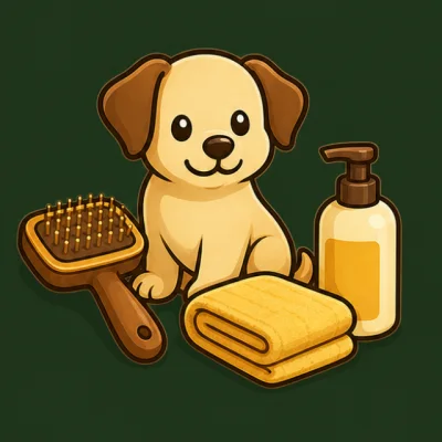Shampoo y cepillo para la higiene de un perro.