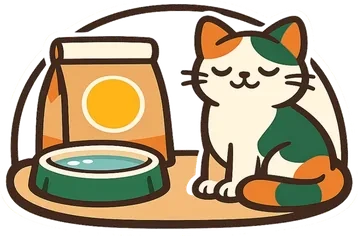 Bolsa de alimento balanceado y un bebedero junto a un gato.