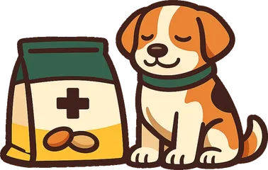 Bol con alimento veterinario para perro y un blíster de comprimidos.