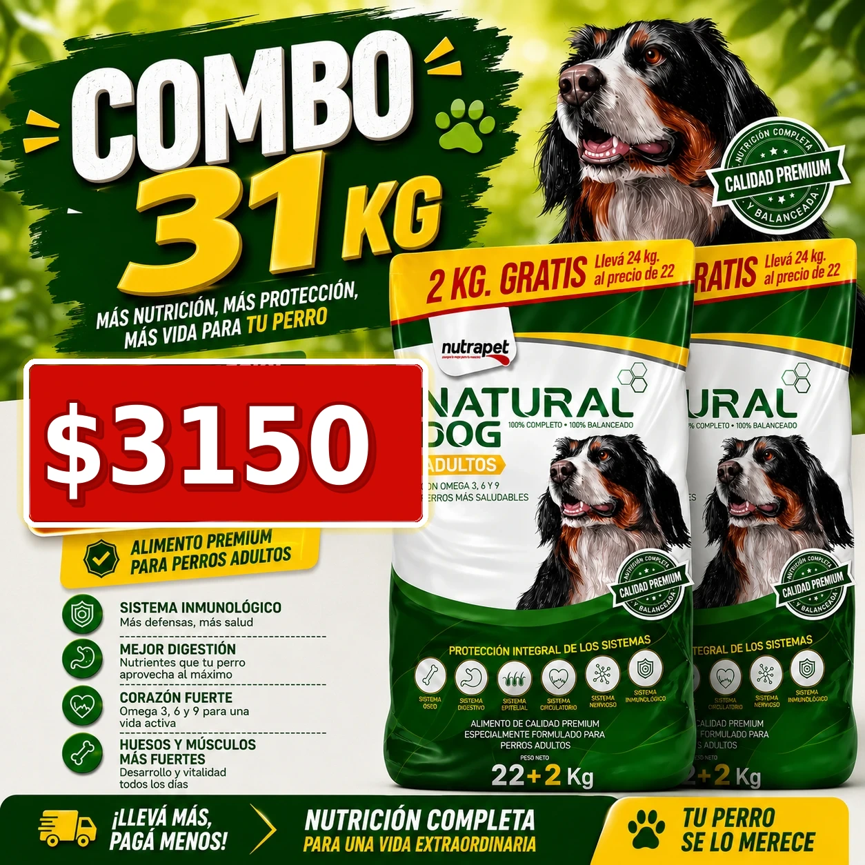 Alimento Natural Dog Adulto 24 +7 Kg 1 natural dog combo