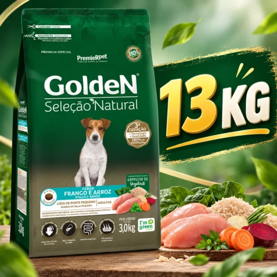 GoldeN Selección Natural Adultos Talla Pequeña Pollo y Arroz 10,1 Kg +3Kg