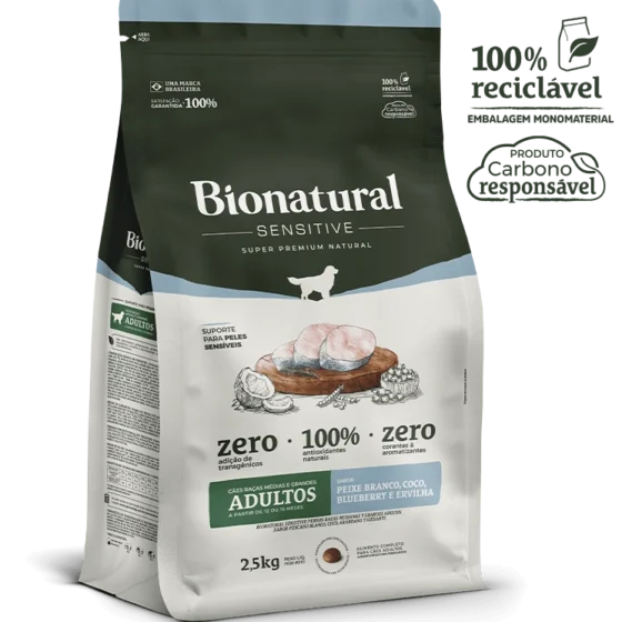 Bionatural Sensitive Pescado Blanco y Coco raza Mediana y Grande 15 Kg