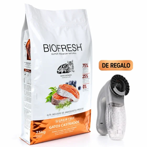 Biofresh Gatos Castrados Salmón 7,5 kg con cepillo aspirador de regalo