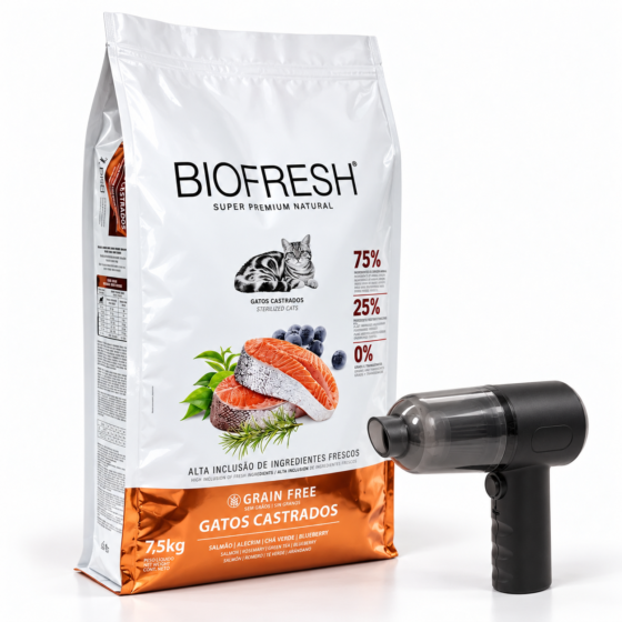 Biofresh gatos castrados salmón 7,5 kg con aspirador portátil de regalo