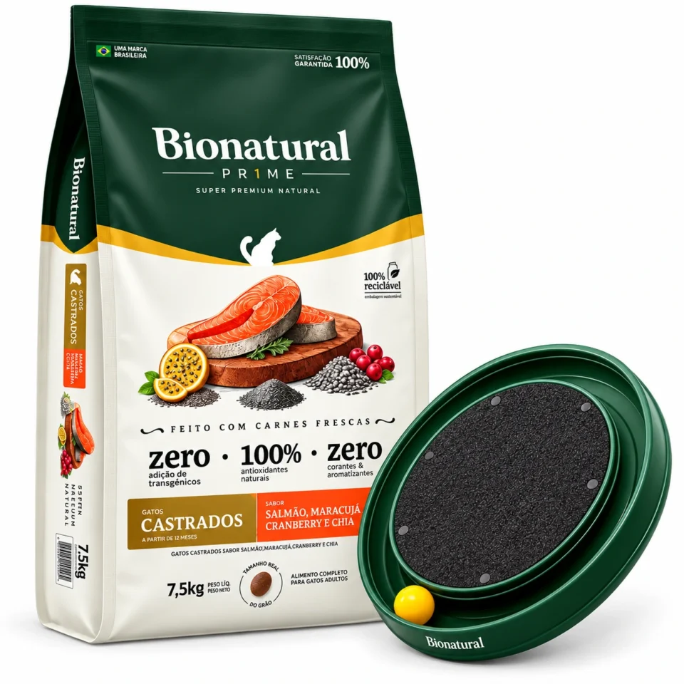 Bionatural Prime Gatos Castrados Salmón 7,5 Kg + Rascador Juguete