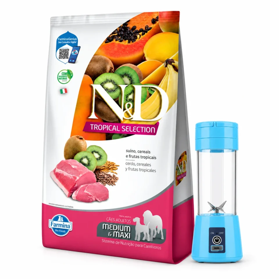 N&D Tropical Cerdo Perro Adulto Mediano y Grande 10+2 Kg + Licuadora portátil