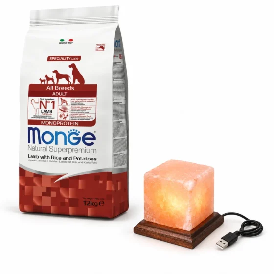 Monge Adulto Cordero, Arroz y Papa 12 Kg + Lámpara de sal de regalo