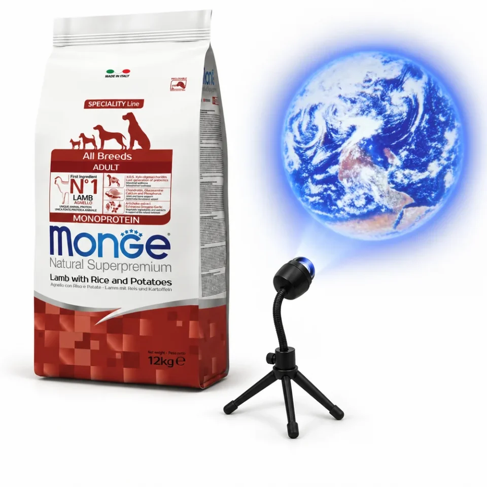 Monge Adulto Cordero, Arroz y Papa 12 Kg + Proyector del planeta Tierra de regalo