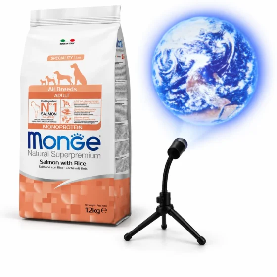 Monge Adulto Salmón y Arroz 12 Kg + Proyector del planeta Tierra de regalo