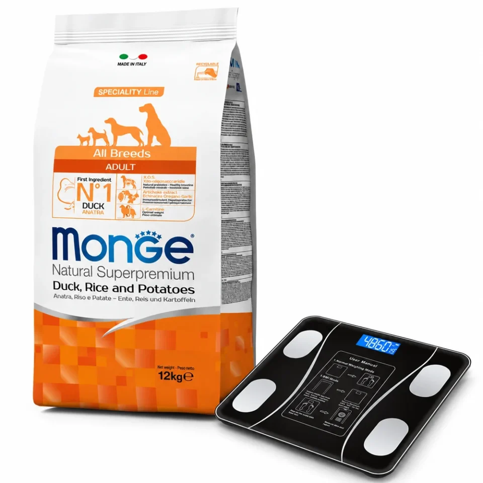 Monge Adulto Pato, Arroz y Papa 12 Kg + Balanza corporal de regalo
