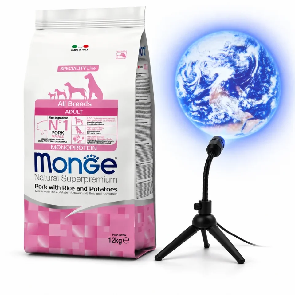 Monge Adulto Cerdo, Arroz y Papa 12 Kg + Proyector del planeta Tierra de regalo
