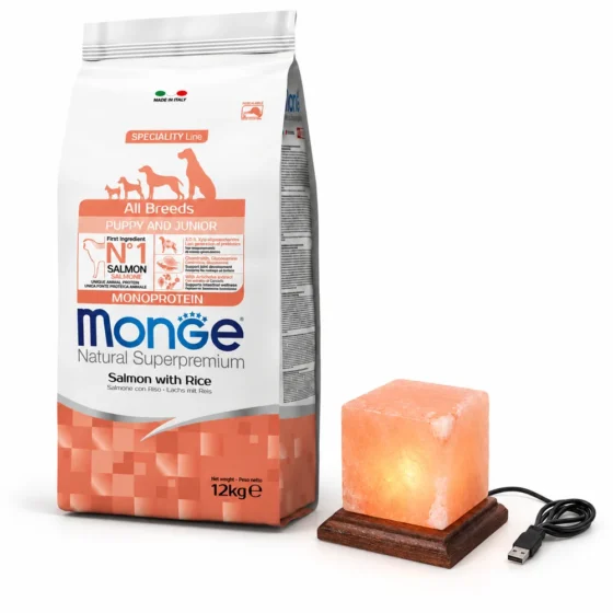 Monge Puppy Salmón y Arroz 12 Kg + Lámpara de sal de regalo