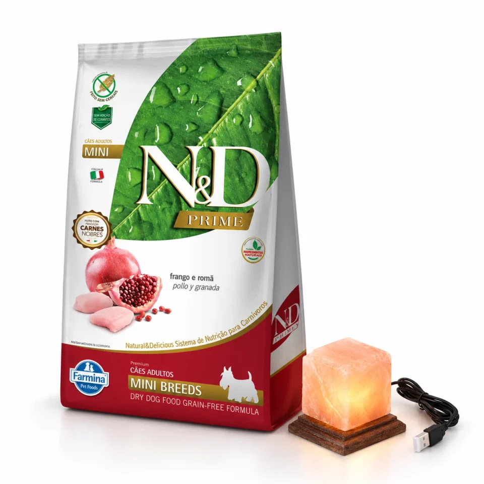 N&D Prime adulto mini pollo y granada 10.1Kg + Lámpara de sal de regalo