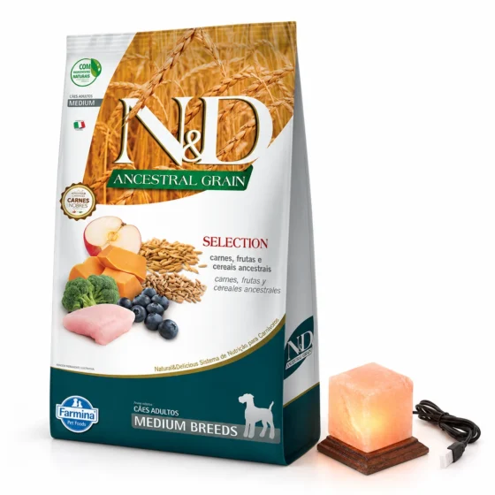 N&D Ancestral Selection Perro Adulto Medium 15 Kg + Lámpara de sal de regalo