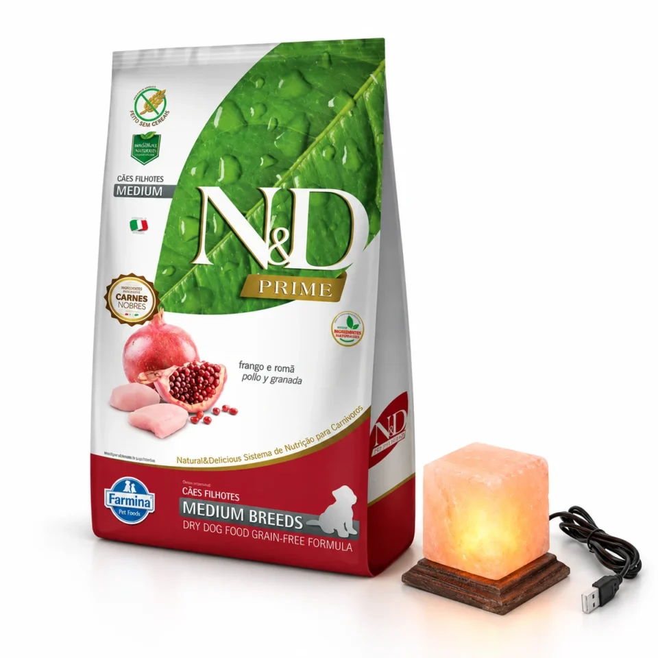 N&D Puppy Medium Prime Pollo y Granada 10,1 Kg + Lámpara de sal de regalo