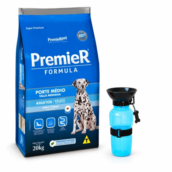 PremieR Formula Perros Adultos Talla Mediana Pollo 20 Kg + Botella bebedero azul de regalo