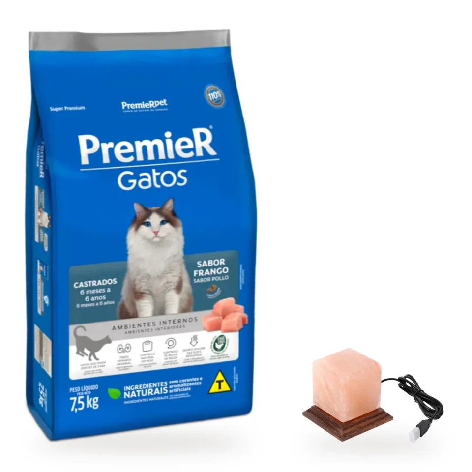 PremieR Gatos Castrados 6 meses a 6 años Pollo 7,5 Kg + Lámpara de sal de regalo