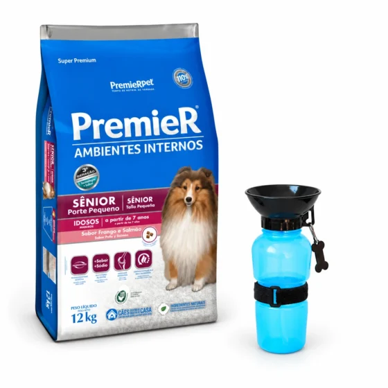 PremieR Ambientes Interiores Senior Talla Pequeña Pollo y Salmón 12 Kg + Botella bebedero azul de regalo