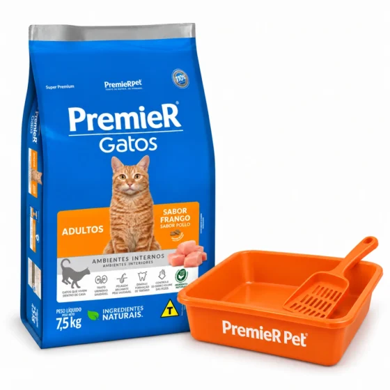 Premier Gatos Adultos Pollo 7,5 Kg + Bandeja sanitaria naranja Premier de regalo