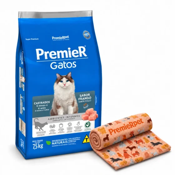 PremieR Gatos Castrados 6 meses a 6 años Pollo 7,5 Kg con manta de regalo
