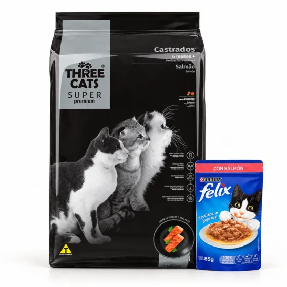 Three Cats Super Premium Castrado Salmón 10,1 Kg + Salsa