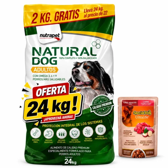 Natural Dog Adultos 22+2 Kg + Salsa de regalo