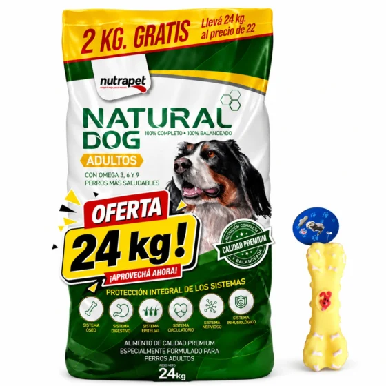 Natural Dog Adultos 22+2 Kg + Juguete mordedor de regalo