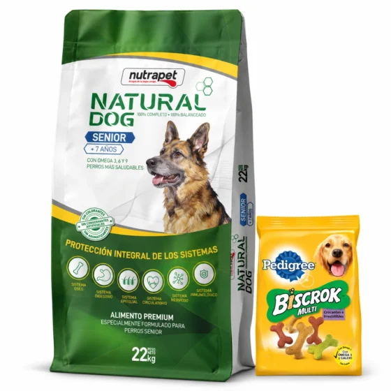 Natural Dog Senior 22 Kg + Biscrok 100 g de regalo