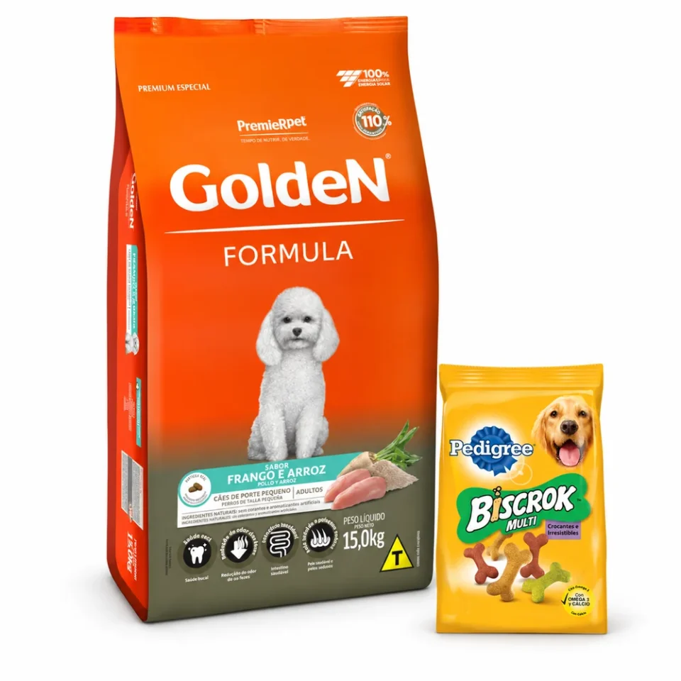 GoldeN Formula Perros Adultos Talla Pequeña Pollo y Arroz 15 Kg + Biscrok 100 g de regalo