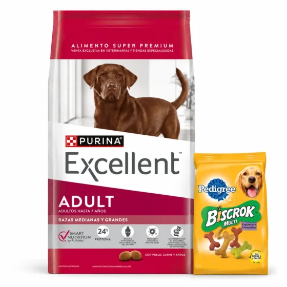 Purina Excellent Adulto Pollo y Arroz 20 Kg + Biscrok 100 g de regalo