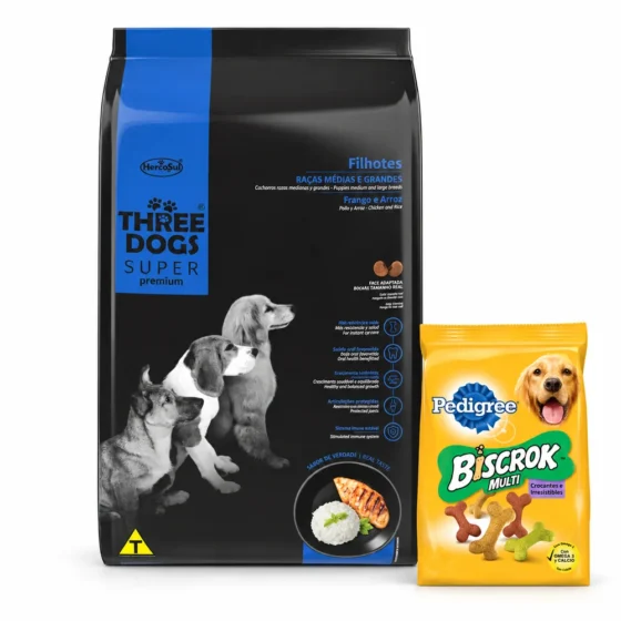 Three Dogs Cachorro Super Premium 15+2 Kg + Biscrok 100 g de regalo