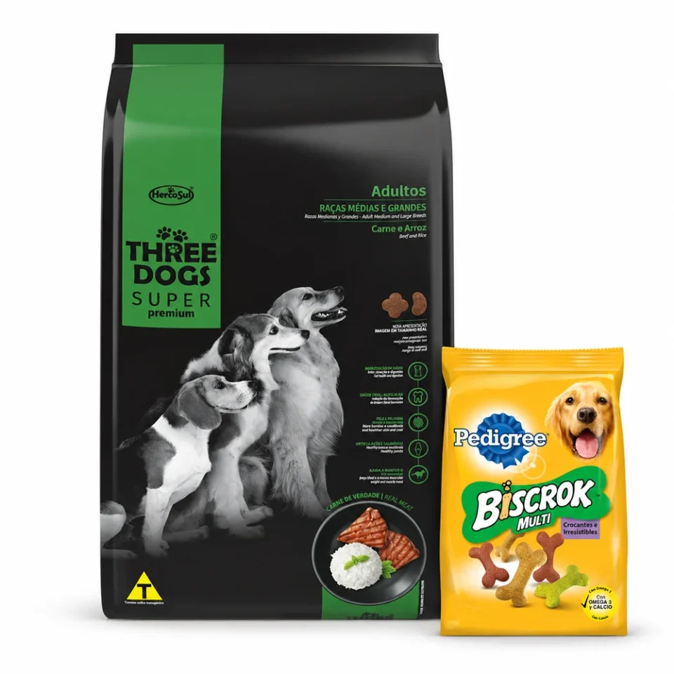 Three Dogs Adulto Super Premium 15+2 Kg + Biscrok 100 g de regalo