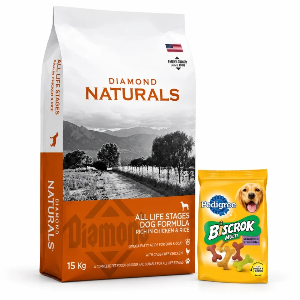 Diamond Naturals Pollo y Arroz 15 Kg + Biscrok 100 g de regalo