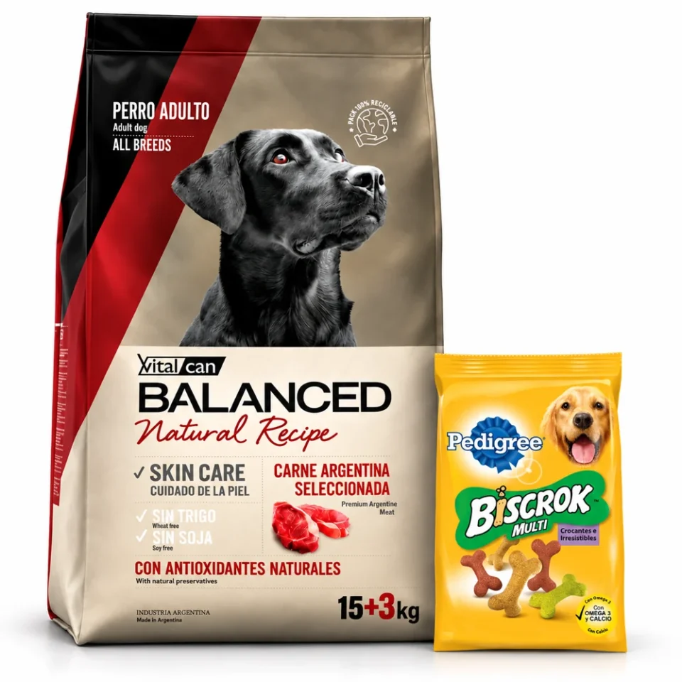 Balanced Carne Argentina Natural Recipe Adulto 15+3Kg + Biscrok 100 g de regalo