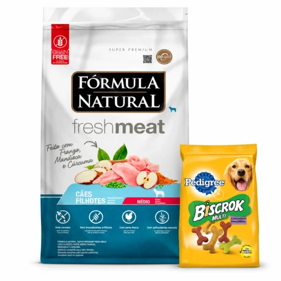 Fórmula Natural Fresh Meat Cachorro Medio 12 Kg + Biscrok 100 g de regalo
