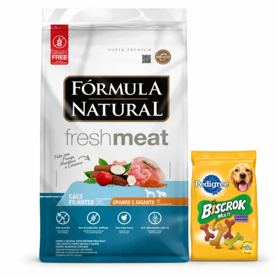 Fórmula Natural Fresh Meat Cachorro Grande 12 Kg + Biscrok 100 g de regalo