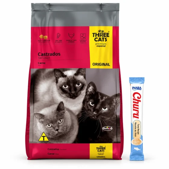 Three Cats Premium Especial Gato Castrado 15 Kg + 1 tubo de Churu de regalo