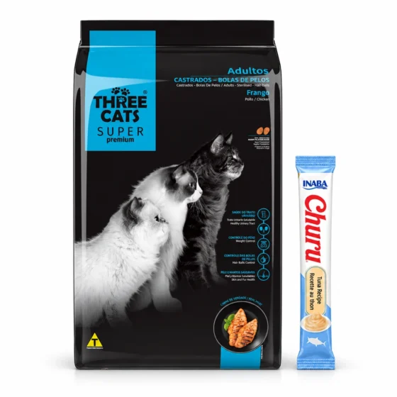 Three Cats Super Premium Castrado Bola de Pelo 10,1 Kg + 1 tubo de Churu de regalo