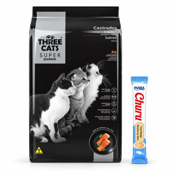 Three Cats Super Premium Castrado Salmón 15 Kg + 1 tubo de Churu de regalo